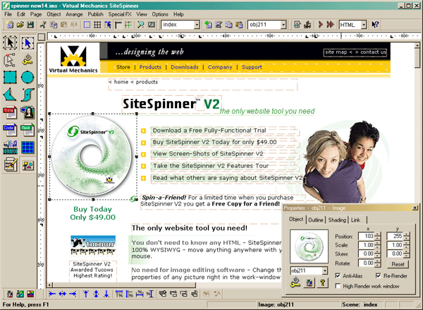 Screenshot of SiteSpinner 2.5