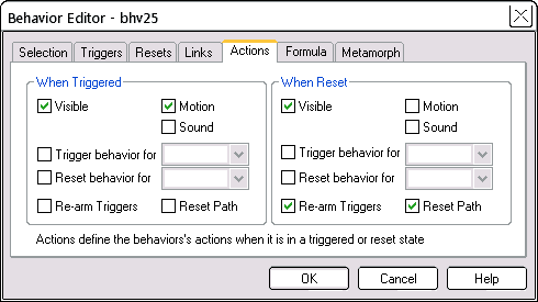 Behavior Editor Actions tab