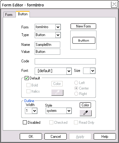 Form Button tab