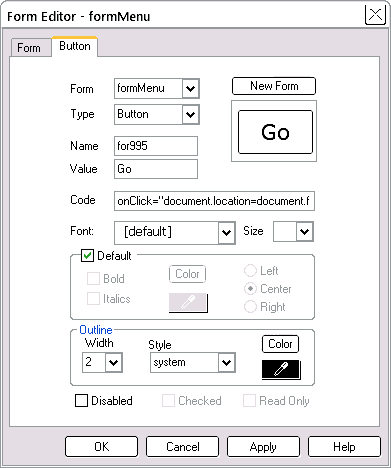Form Editor Button tab
