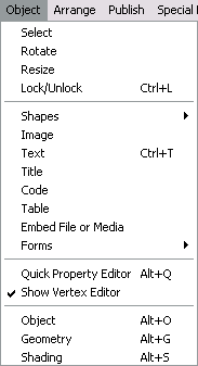 Object Menu with Vertex Editor showable