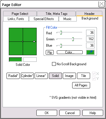 PageEditor Background tab