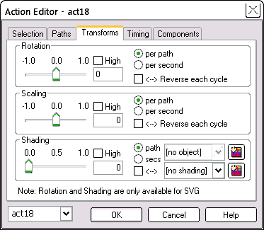 Action Editor Transforms tab